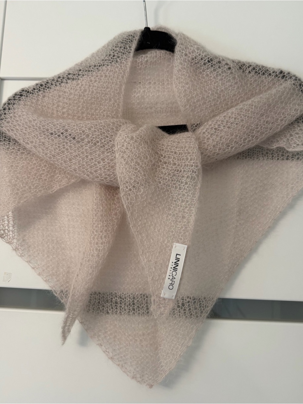 LinniCaro Soft Knit Triangle Mohair Scarf - Pale Blush